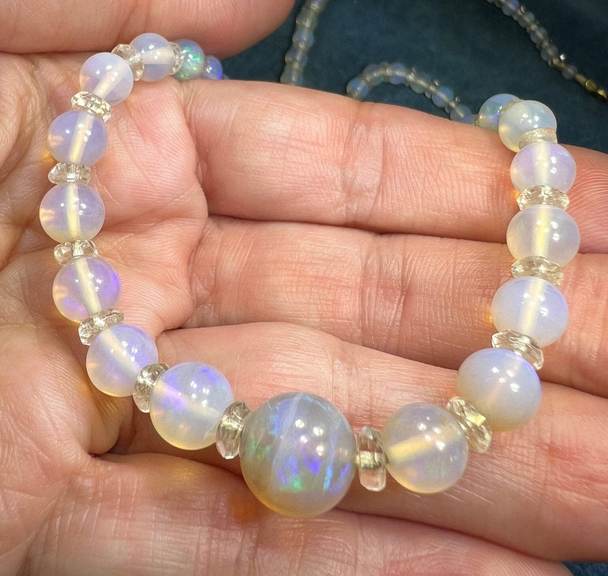 9- 10k Gold Australian Jelly Opal Graduated Round Bead Necklace **VIDEO**