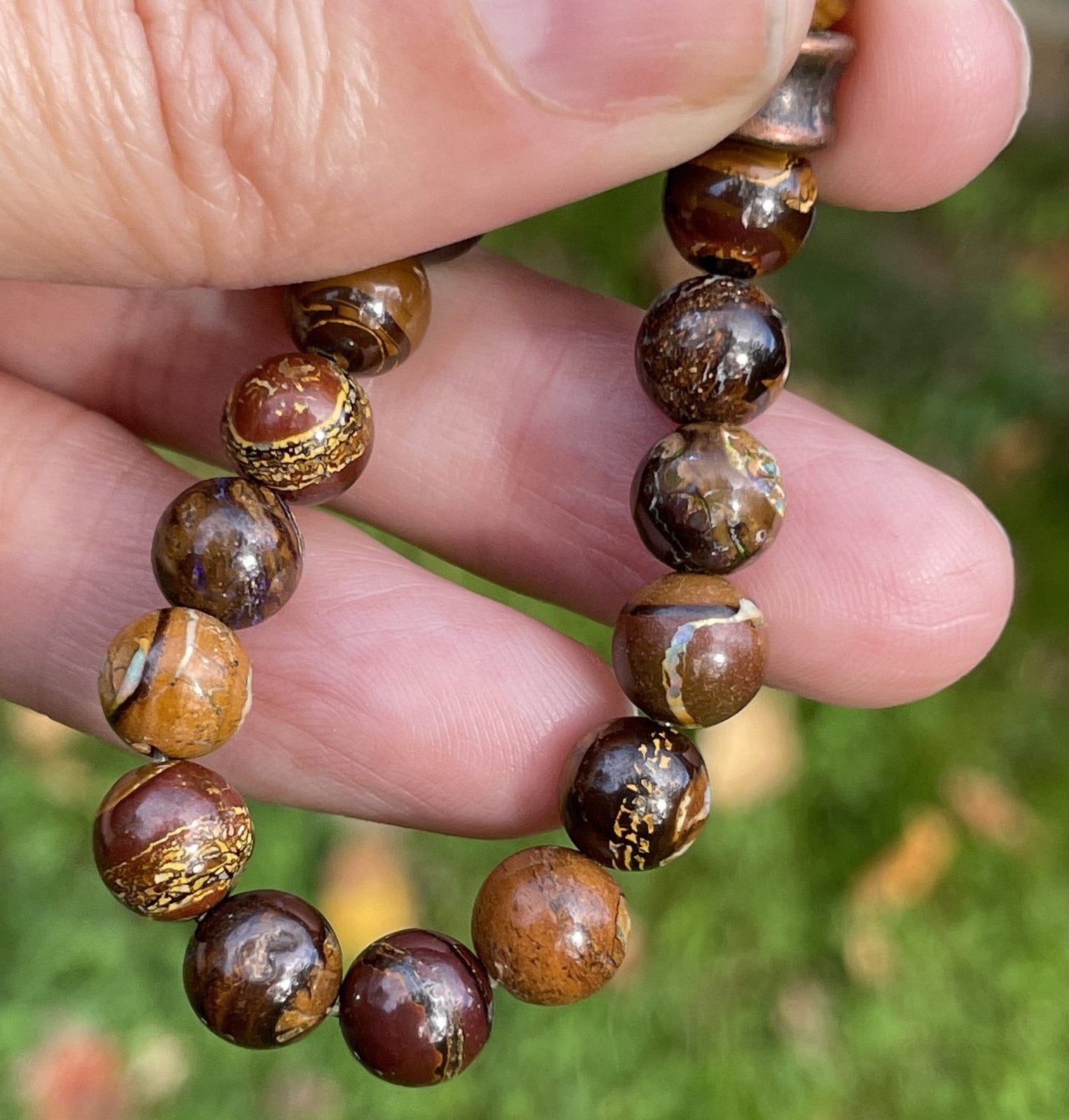 Australian Black Boulder Koroit Opal Bead Bracelet **VIDEO*