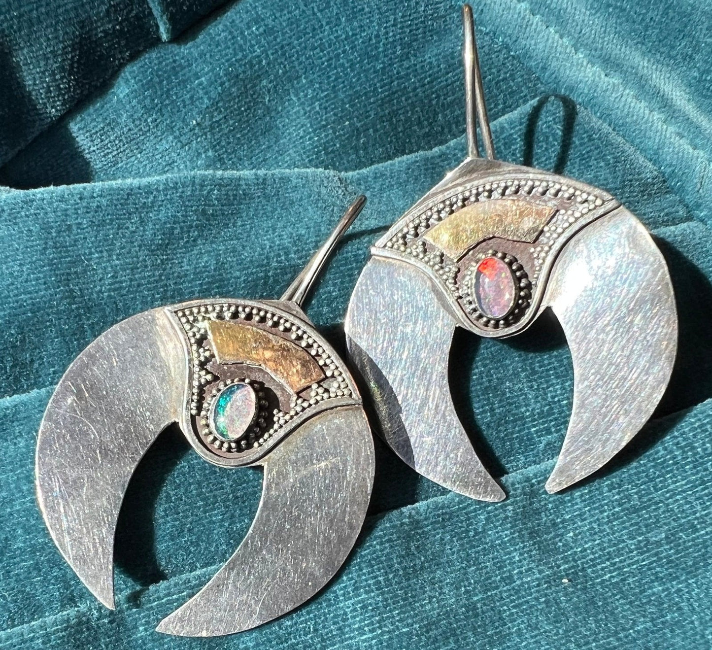 Australian Black Opal Triplet BALI Statement Earrings. 925 + 14k Gold-Fill