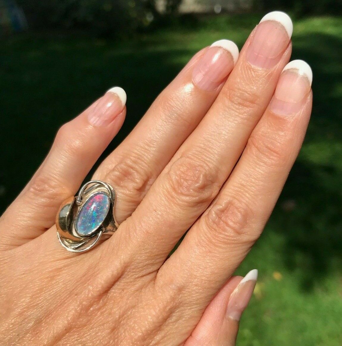 Australian Black Opal Triplet Ring in Sterling. Large 1"-K7L7J