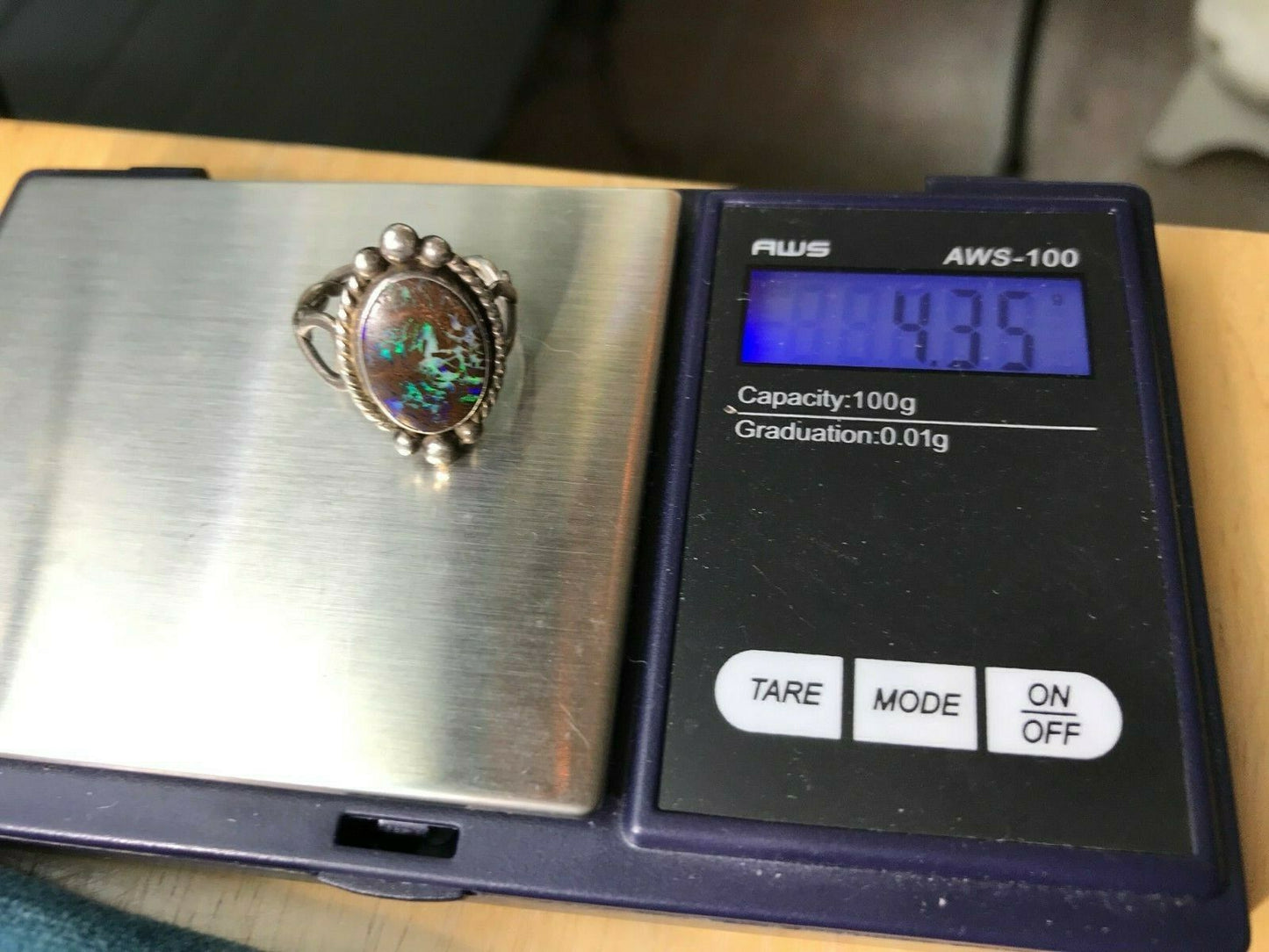 Australian Koroit Boulder Opal Ring. Large 1" Bali Beads **VIDEO**