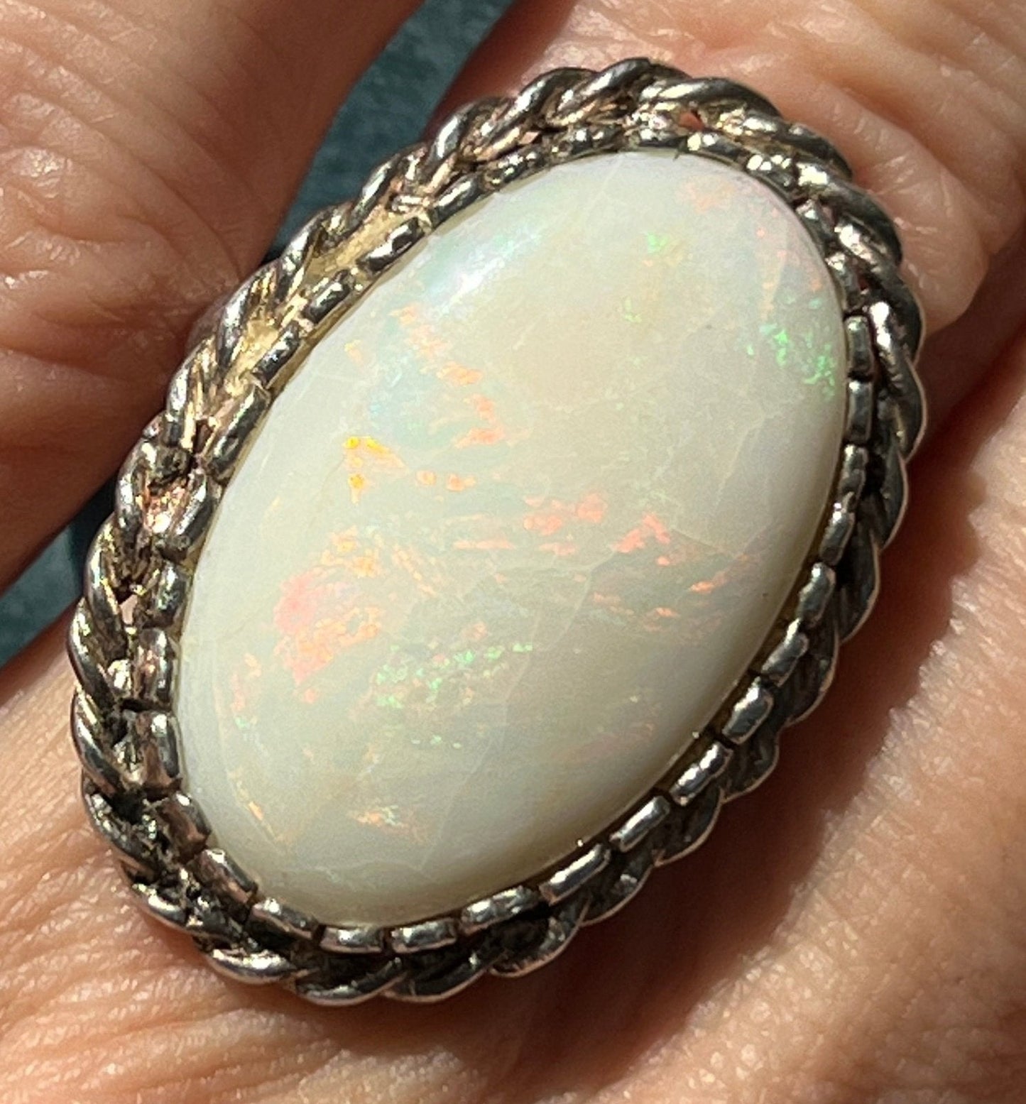 Australian 16ct Opal Ring in 925. Large 1" **Video***
