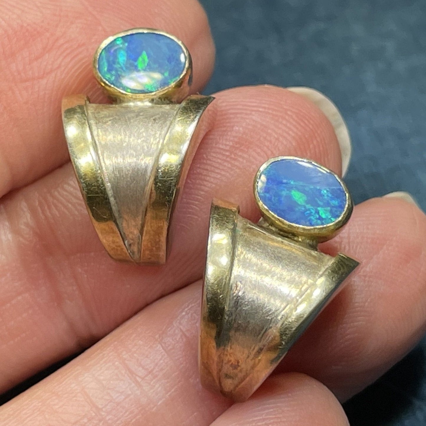 Australian Black Opal Doublet Earrings. 925 w 14k Gold-Fill