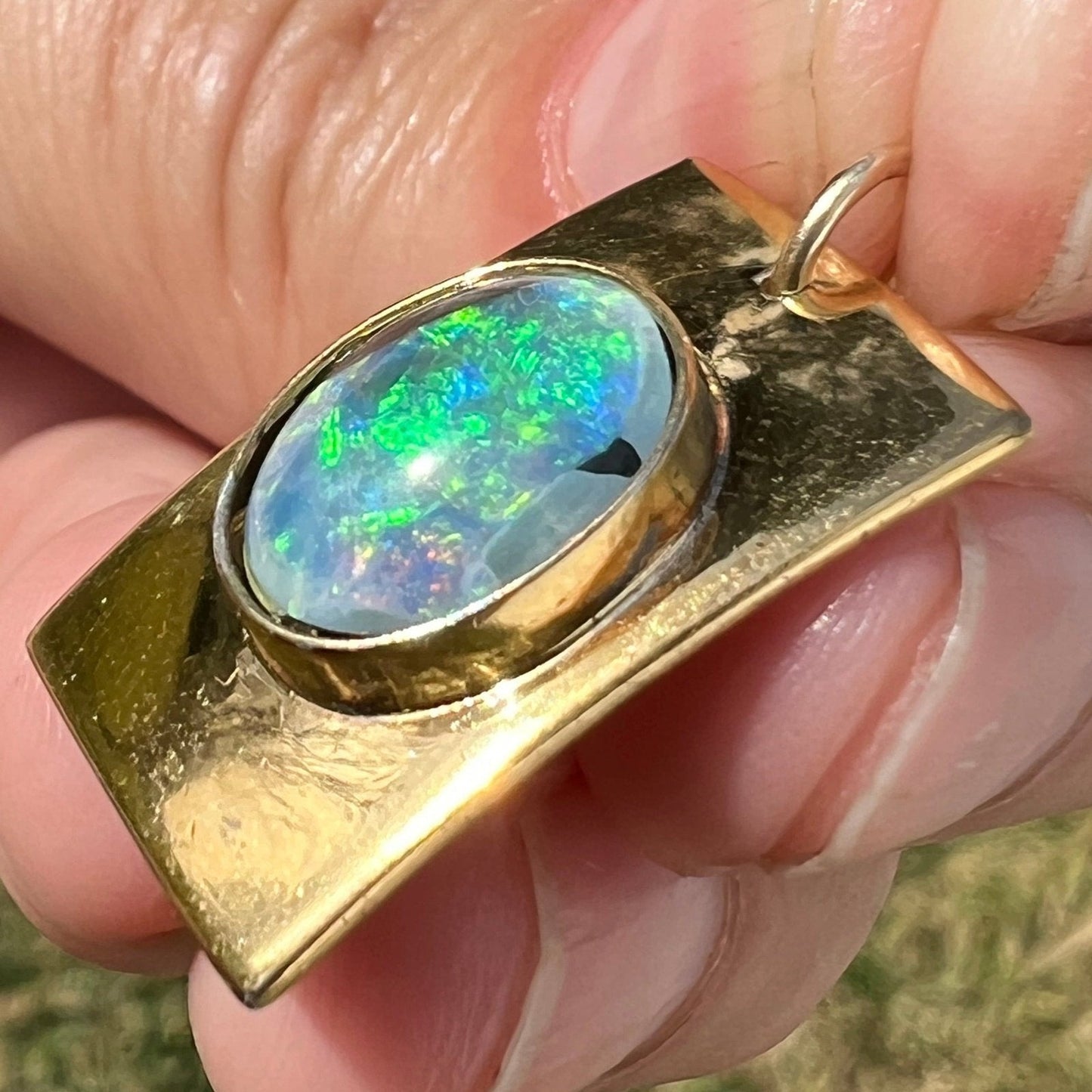 Australian Black Opal Triplet Dog Tag Pendant #2. Gold-tone 925 *Video*