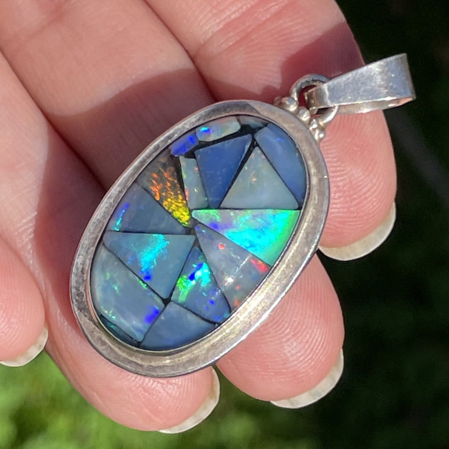 Australian Black Opal Triplet Mosaic Pendant in 925. LARGE *VIDEO*