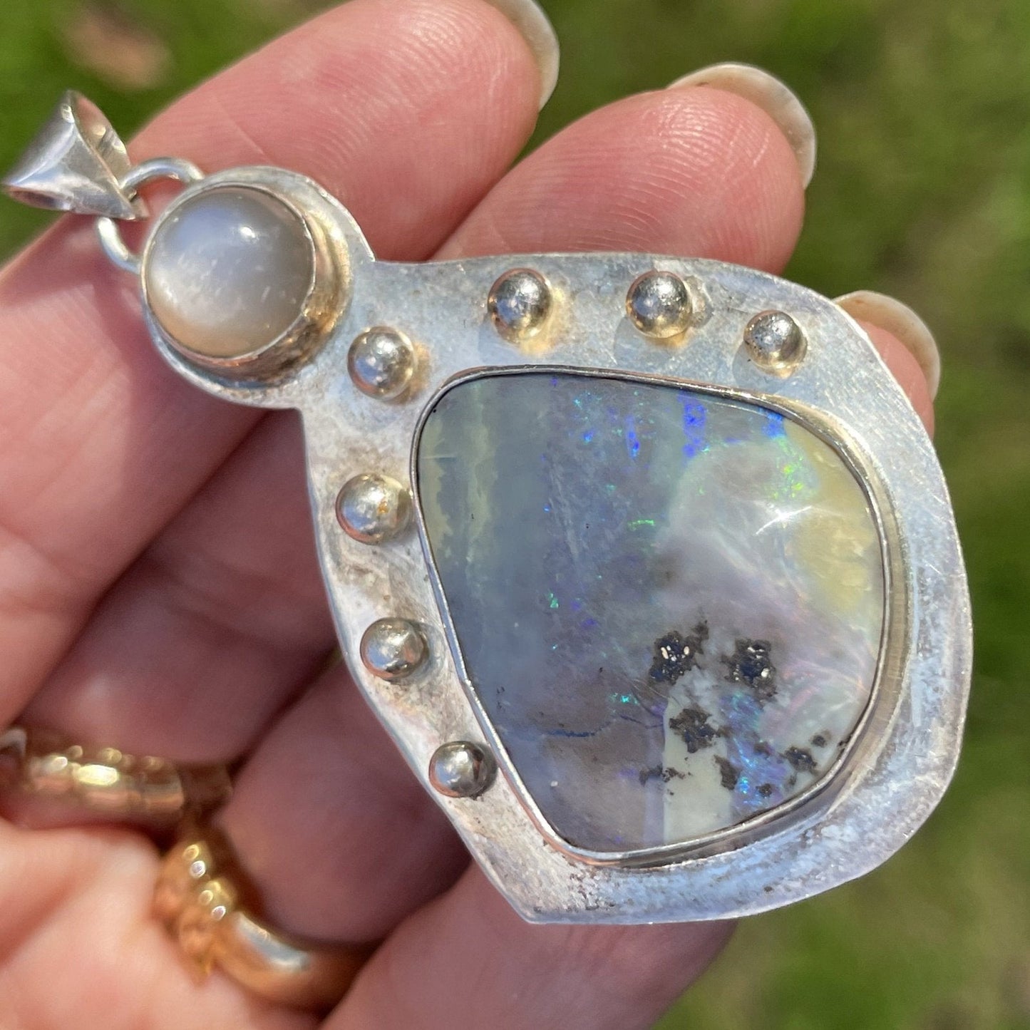 Australian Boulder Black Opal & Moonstone Pendant. Large 2.5" and 20g