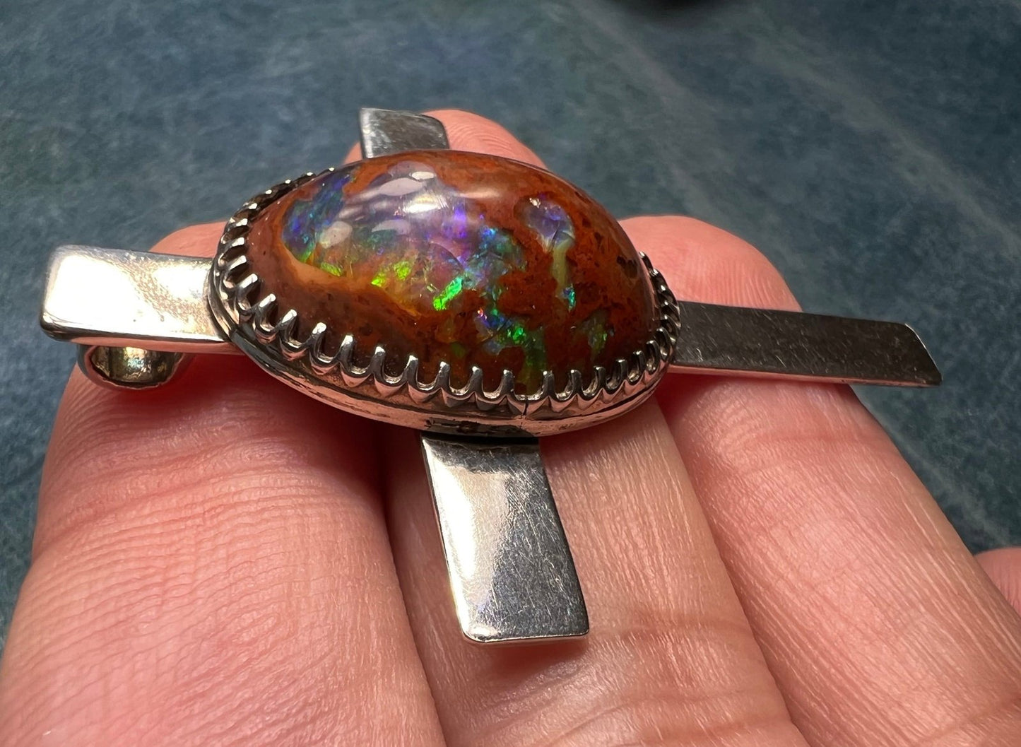 Australian Boulder Jelly Opal Cross Pendant in Sterling *VIDEO*