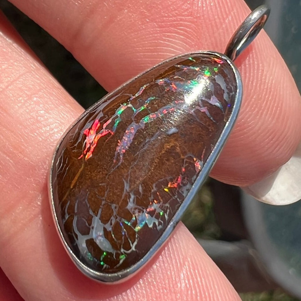 Australian Boulder "Koroit" Opal Pendant in 925. 1.2" *Video*
