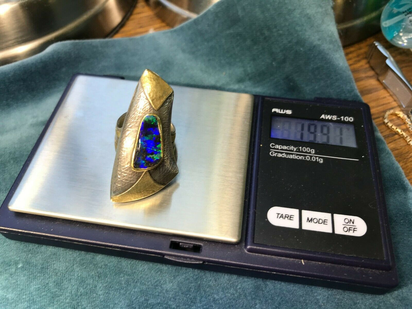 Australian Boulder Opal Talon Ring. 925/22k YG. 20g **VIDEO**