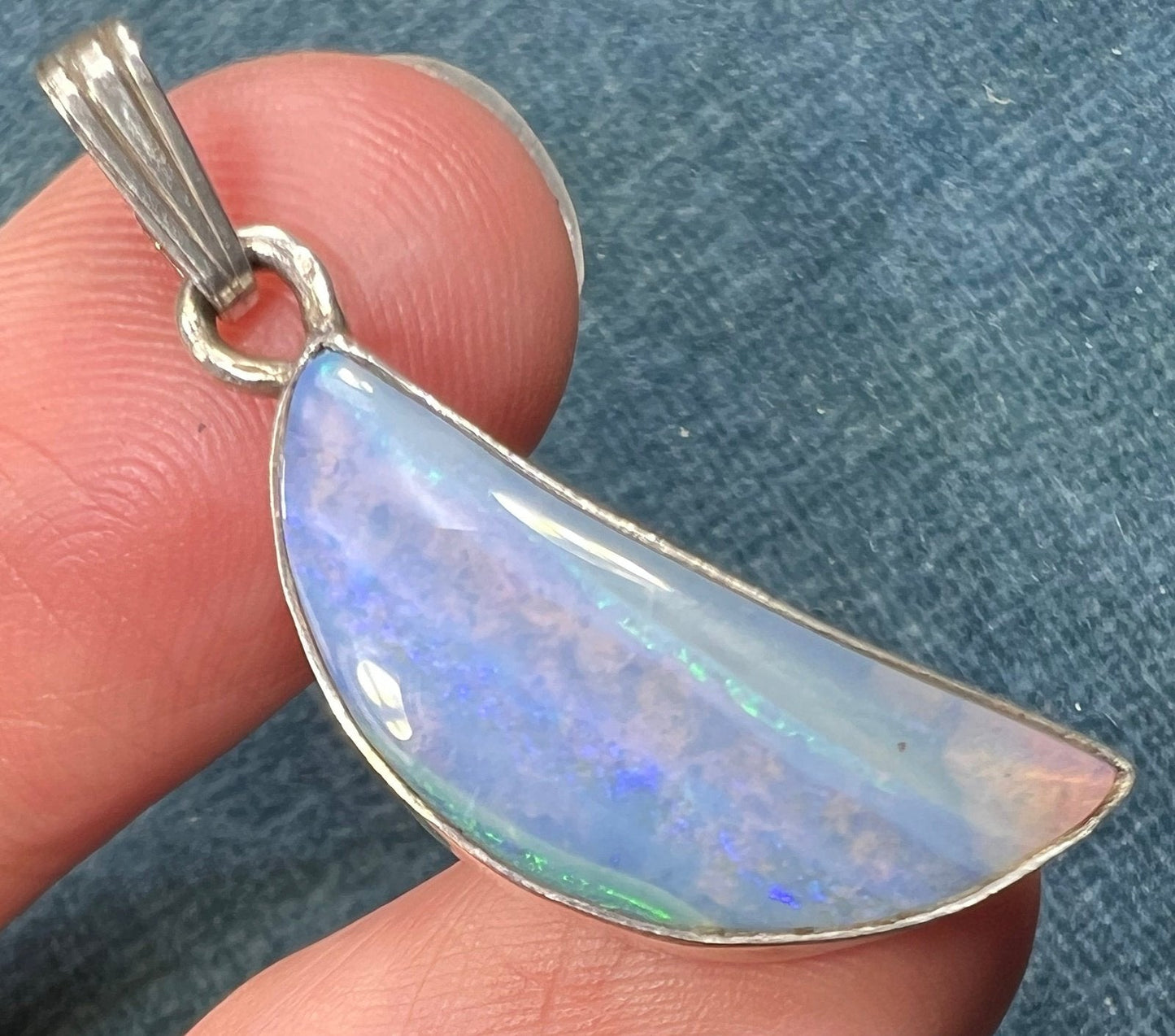 Australian Jelly Opal Crescent MOON Pendant in 925 **VIDEO**