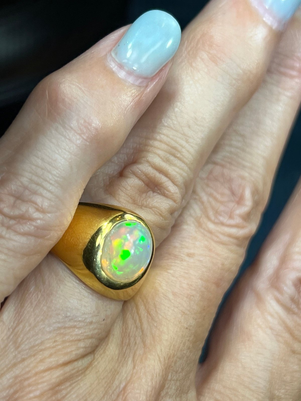 Australian Jelly Opal Signet Ring in Gold-Tone Sterling Silver. **Video**