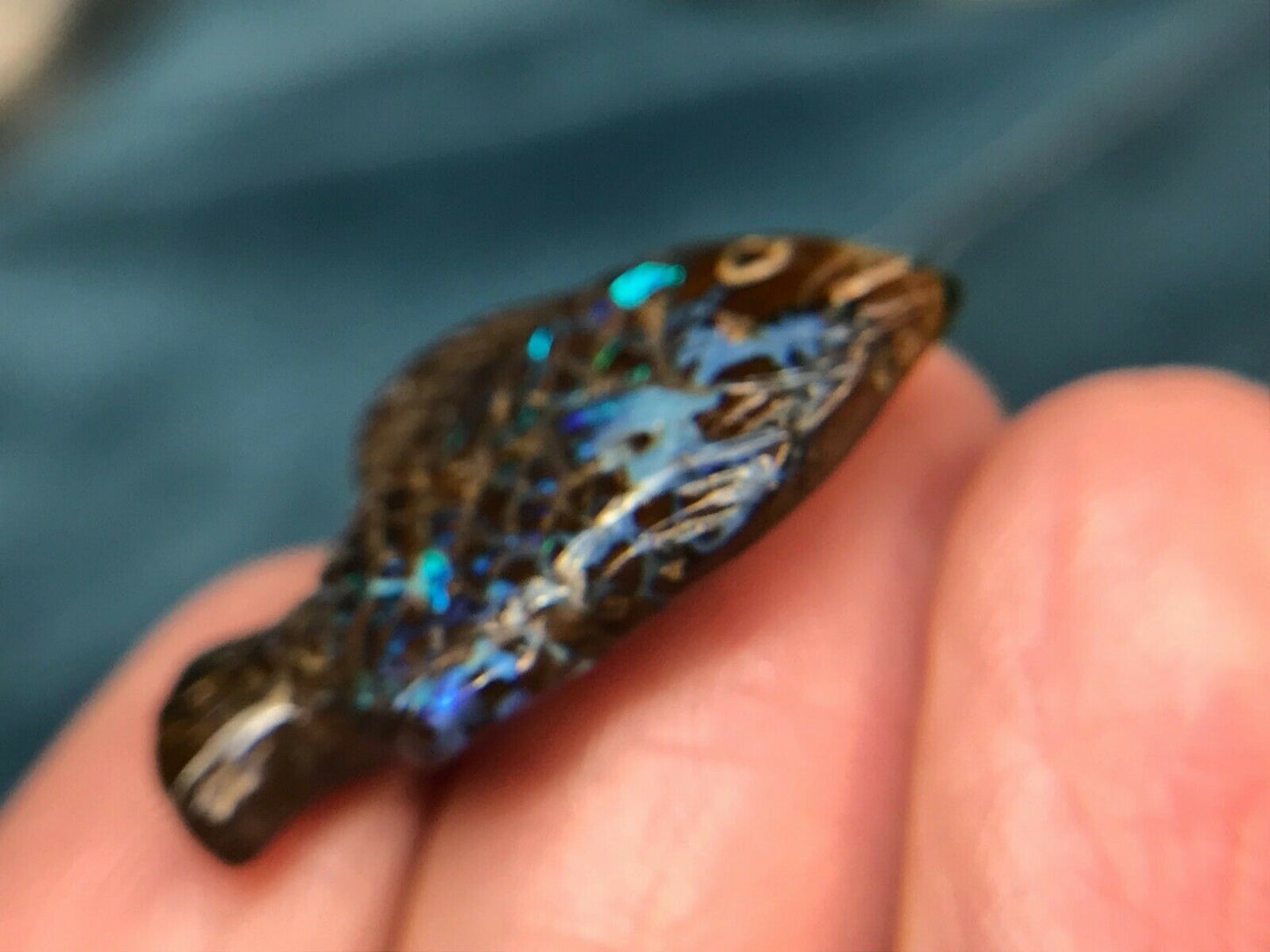 Australian Koroit Boulder Opal Carved Fish for Pendant. Large 1"-K3L7