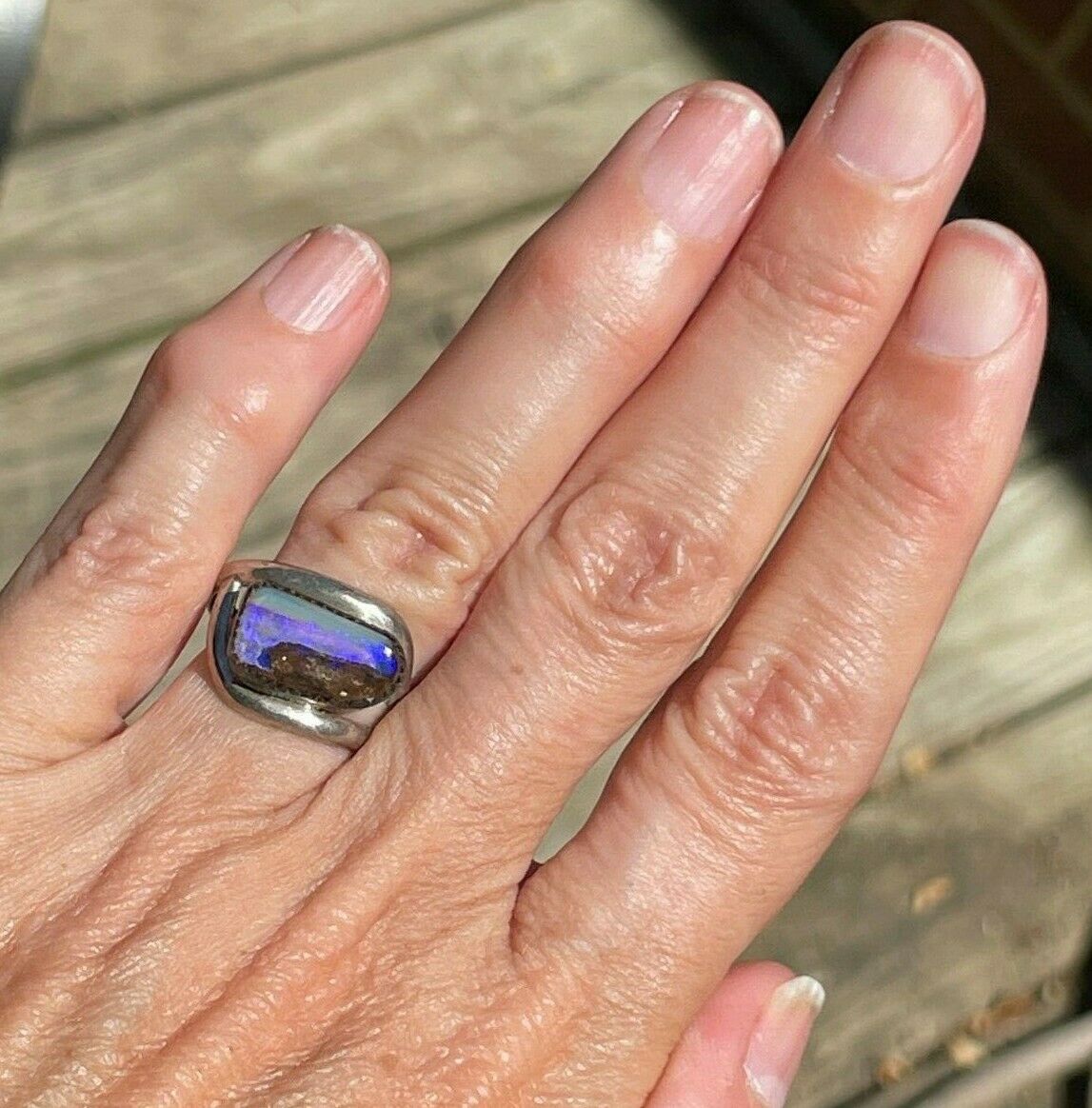 Australian Lavender Purple Jelly Boulder Opal Ring in Sterling Silver_21_359