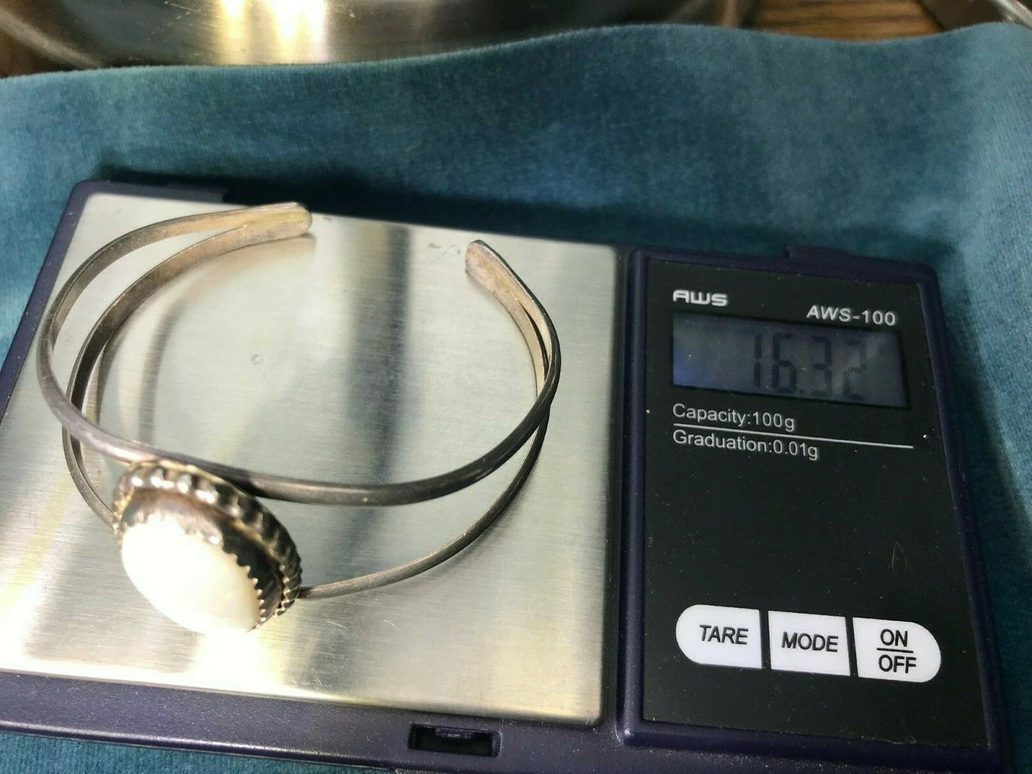 Australian Opal Bangle. 925 Old Pawn. Large 1" Gem **VIDEO**