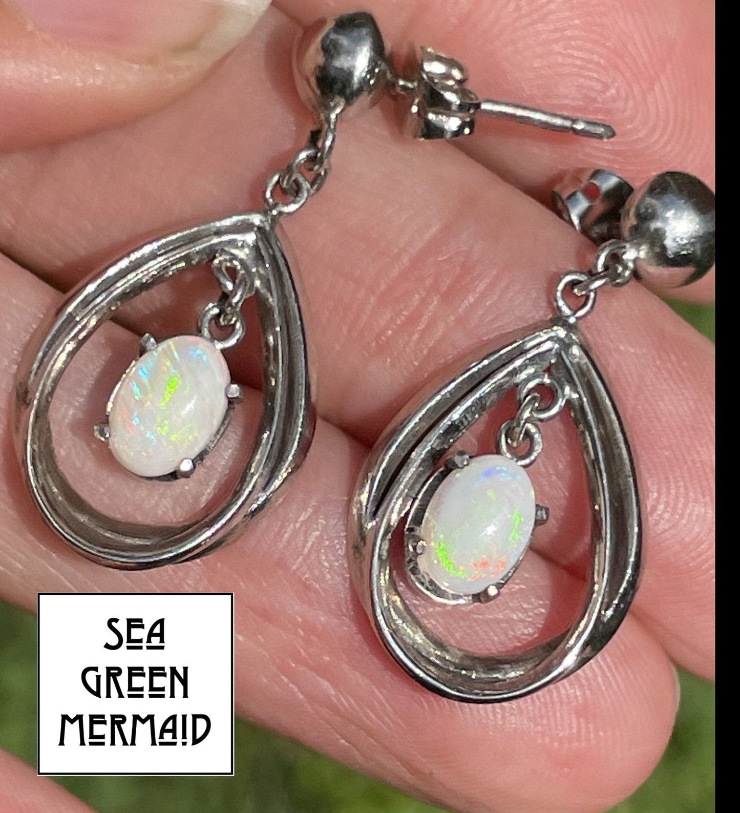 Australian Opal Dangly Teardrop Earrings in 925 **VIDEO**