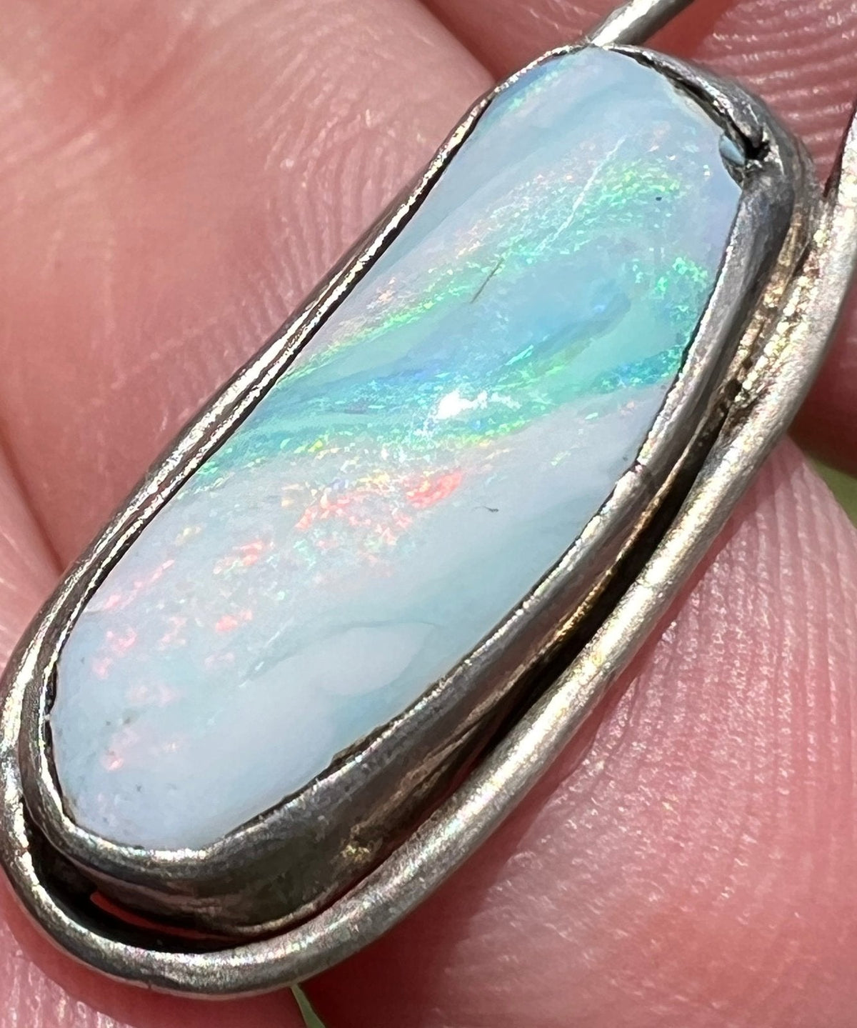 Australian Opal Pendant in Silver. Rainbow Stripe **VIDEO**
