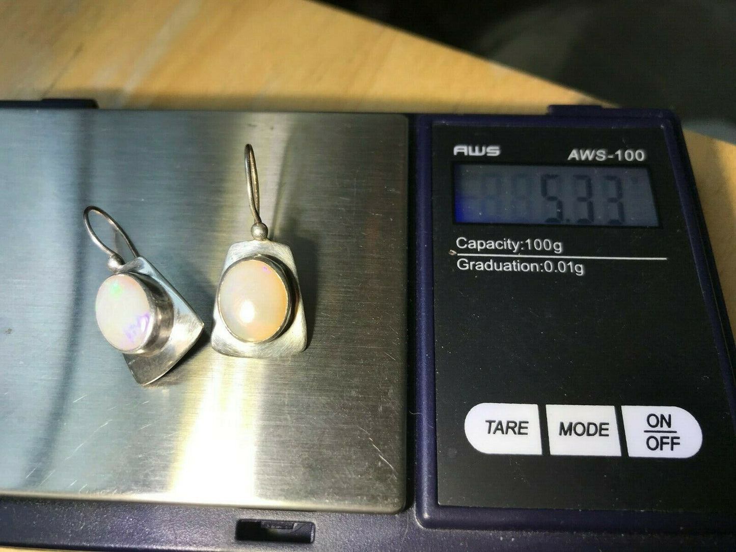 Australian Pinfire Purple Opal Earrings in Sterling. Large 1" **VIDEO**-K4L7J