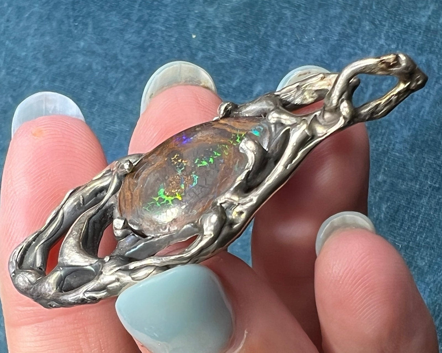 Australian Spiderweb Boulder Opal Pendant. 2" 14g *VIDEO*