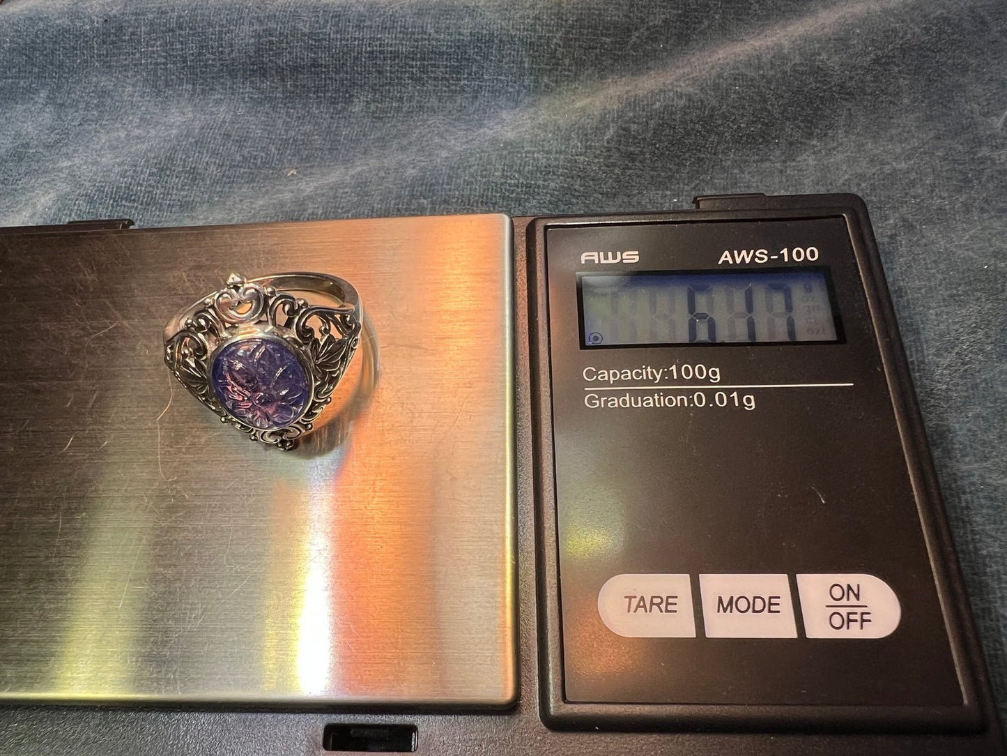 Carved Flower Cabochon 6 Ct Tanzanite Ring in Sterling *Video*