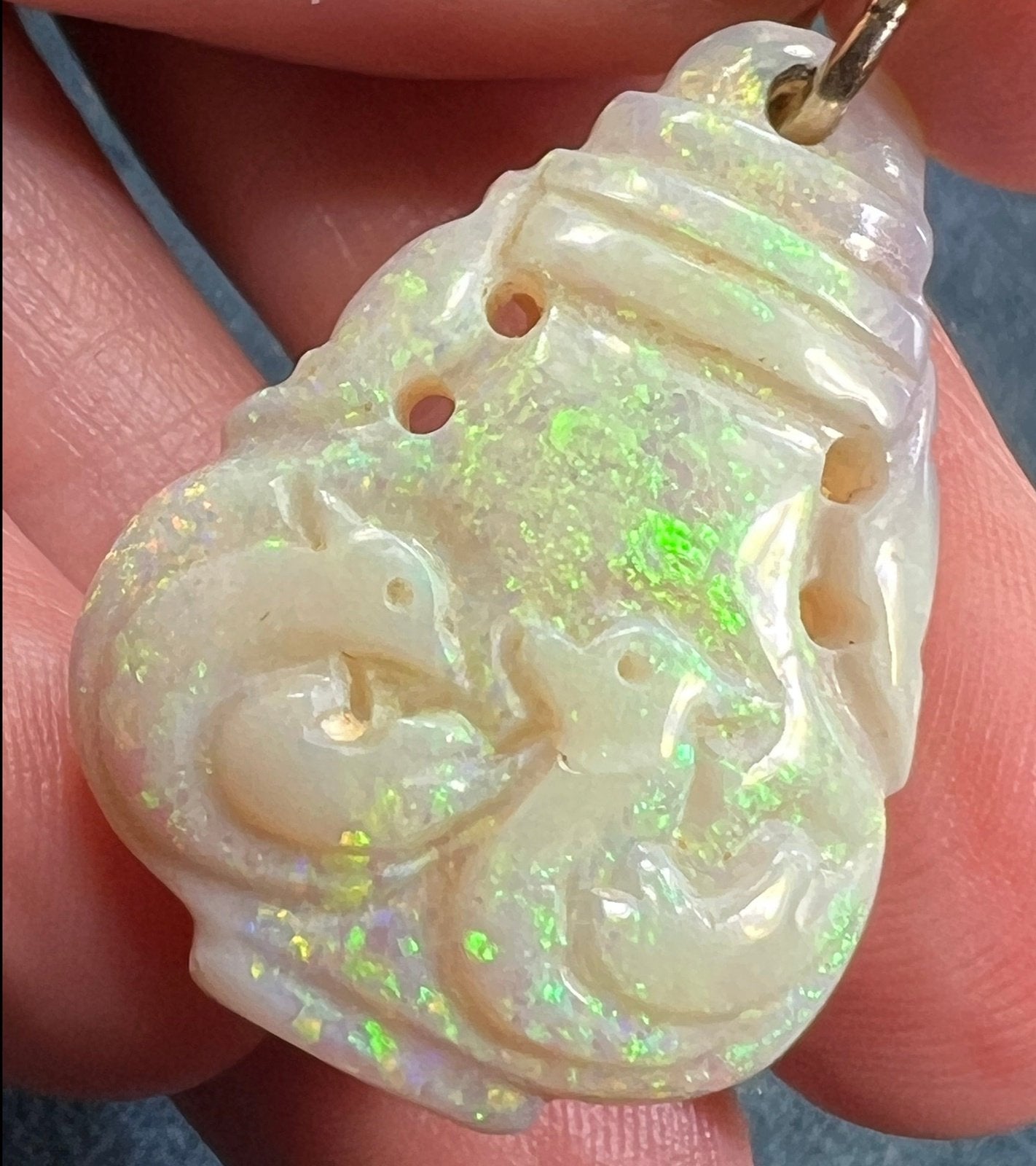 Carved Australian Opal LOVEBIRDS 925 Pendant. 1.5" *Video*