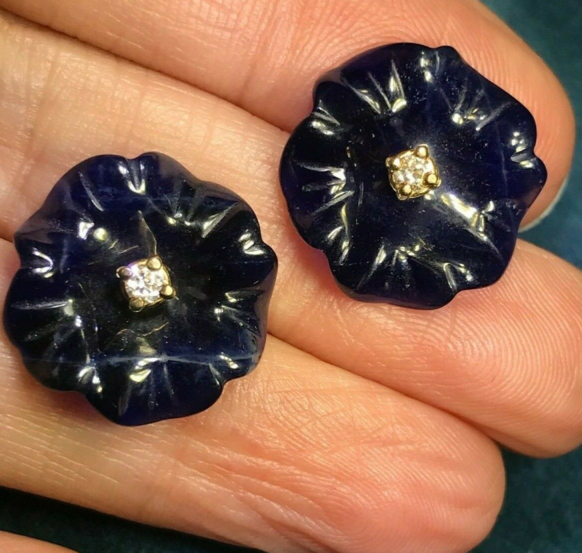 Carved Hibiscus Flower Blue Lapis Lazuli Earring Jacket Enhancers_b50_18