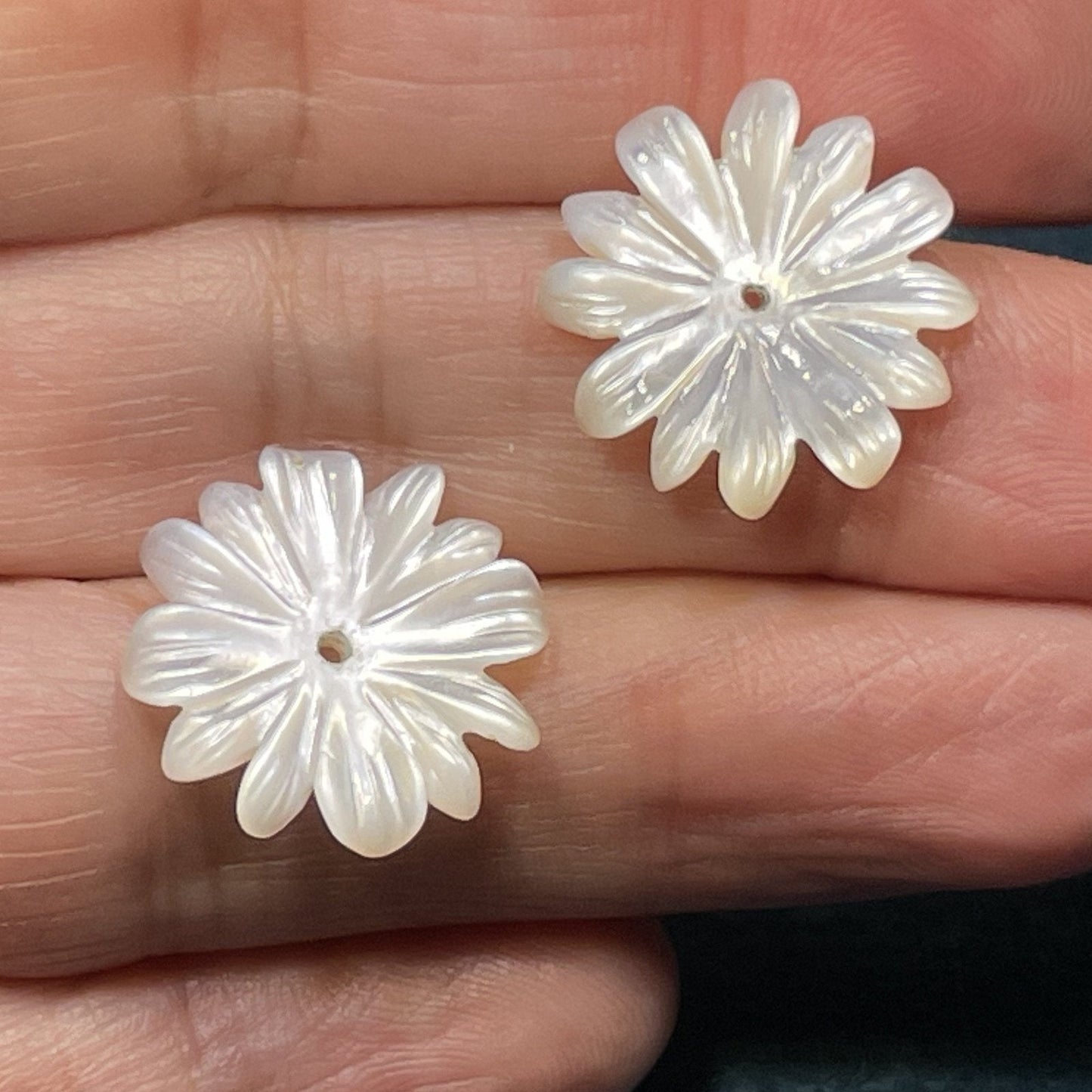 Carved White Mother of Pearl MOP Earring Jacket Enhancers. Daisies!