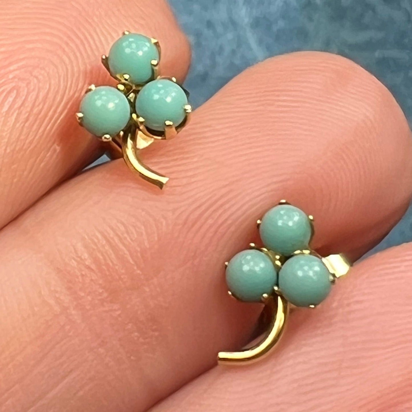 Copy of 14k Yellow Gold Turquoise Clover Antique TINY Earrings