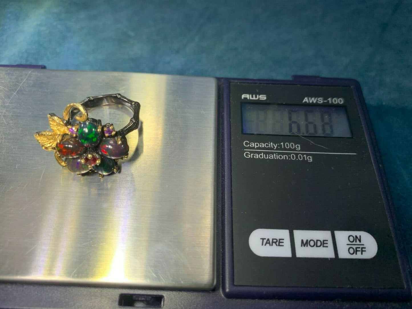 Ethiopian Black Opal Flower Ring. Wide**VIDEO**_b40_10_20