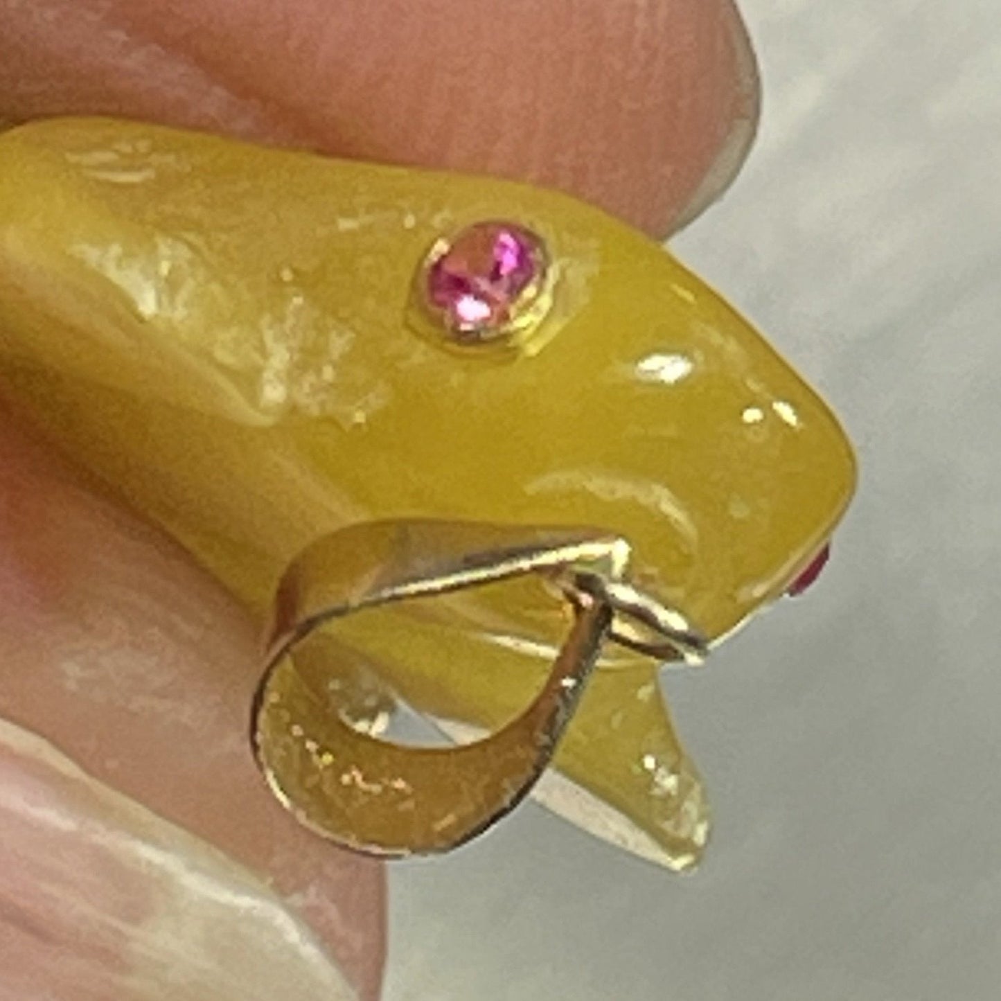 Gold Lucky Carved Yellow Jade Baby Frog Pendant! 14k Red Garnet Eyes