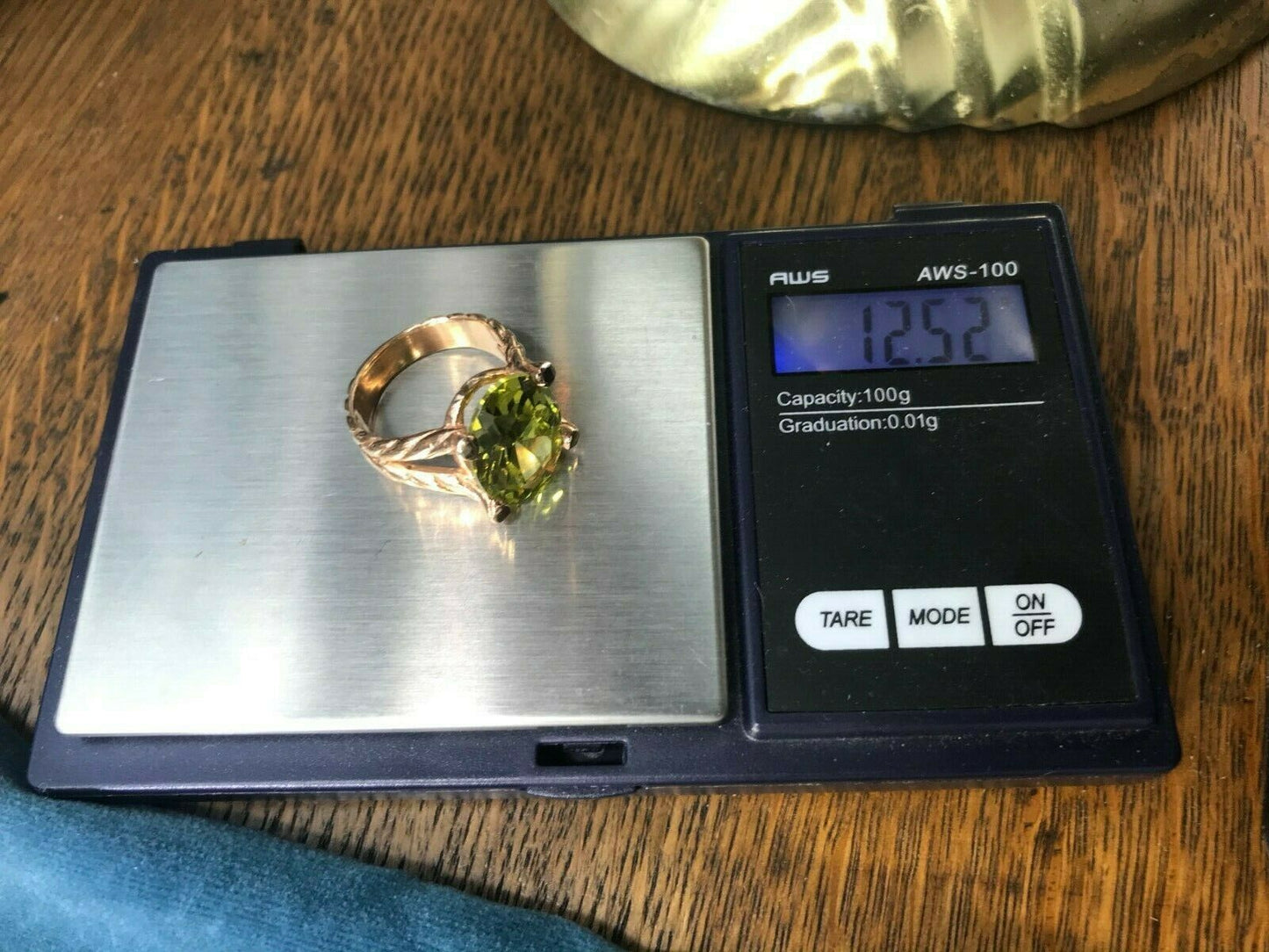 HUGE 14k Yellow Gold Ring w Natural Lime Green Citrine. Large 3/4" & Heavy 12g