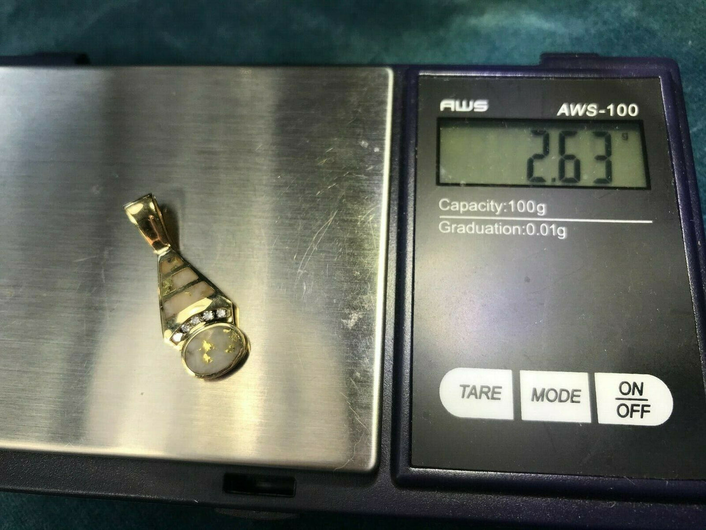 MERMAID 14k Yellow Gold ALASKA Gold-Bearing-Quartz Pendant. Diamonds-b305_10_20