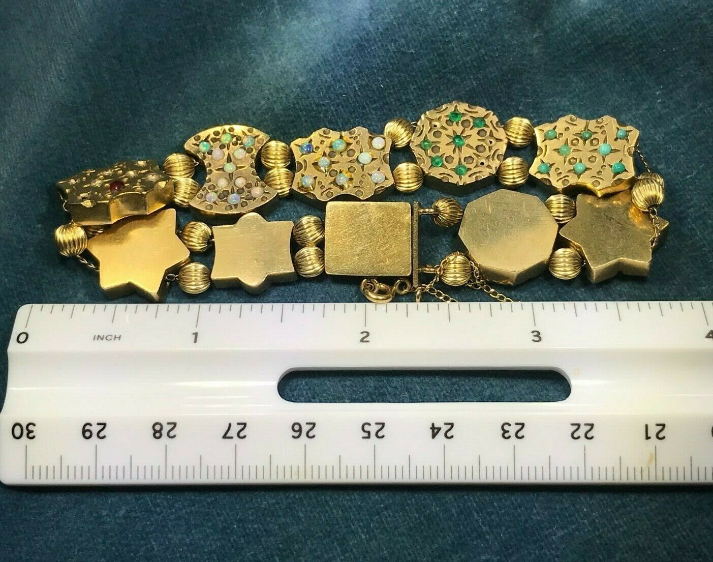 MERMAID 14k Yellow Gold Slide Charm Bracelet. Opal & Gems *XL 26g*-b888_9_20