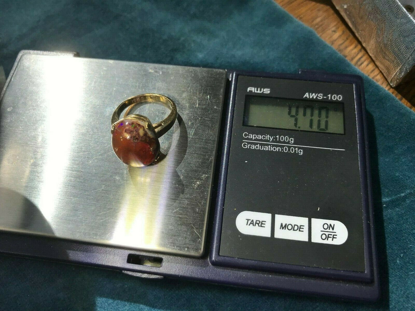 Mexican Fire Boulder Opal Ring. 10k Yellow Gold Fill **VIDEO**