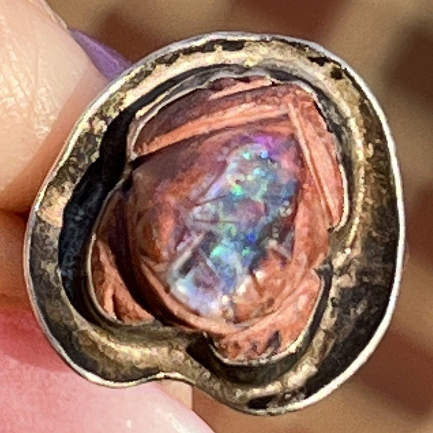 Mexican Boulder Opal Carved FROG on Lily Pad Ring **VIDEO**