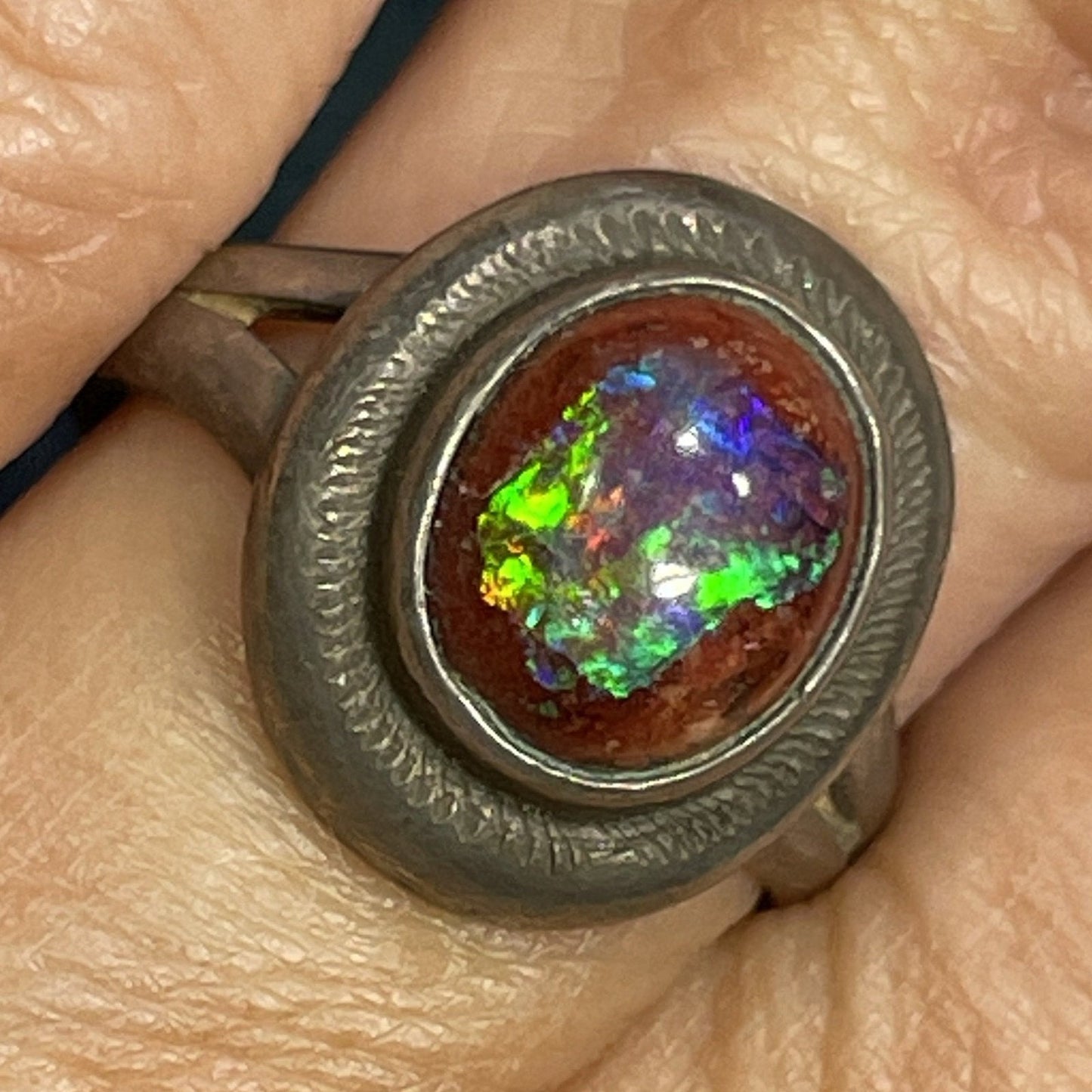Mexican Cantera Boulder Fire Opal Ring in Silver. **VIDEO**