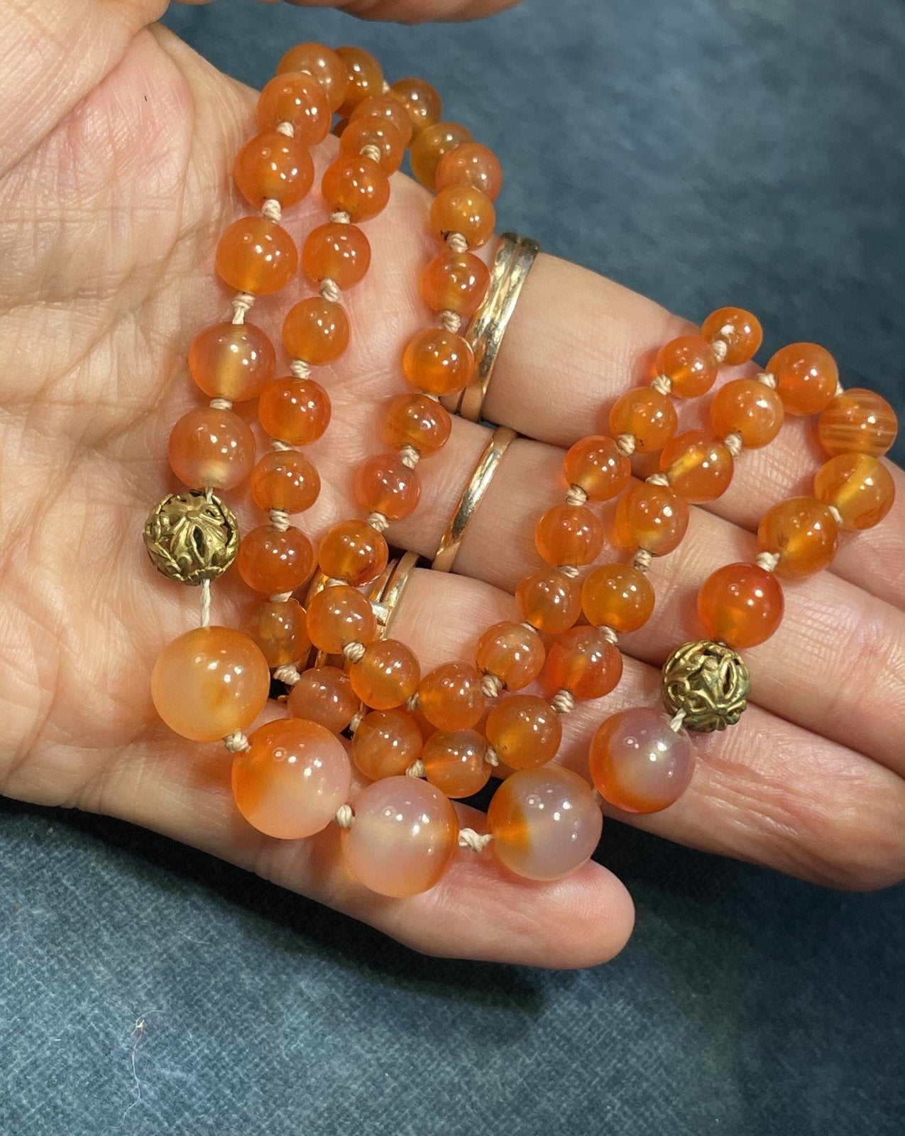 Orange Carnelian Hand-Knotted 20" Necklace. Large 10mm Beads