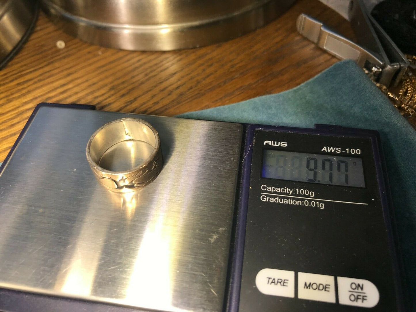 SG MERMAID 14k Yellow Gold & 925 Carved TREE Ring. Heavy 9.7g. 10mm Wide-K6L4J