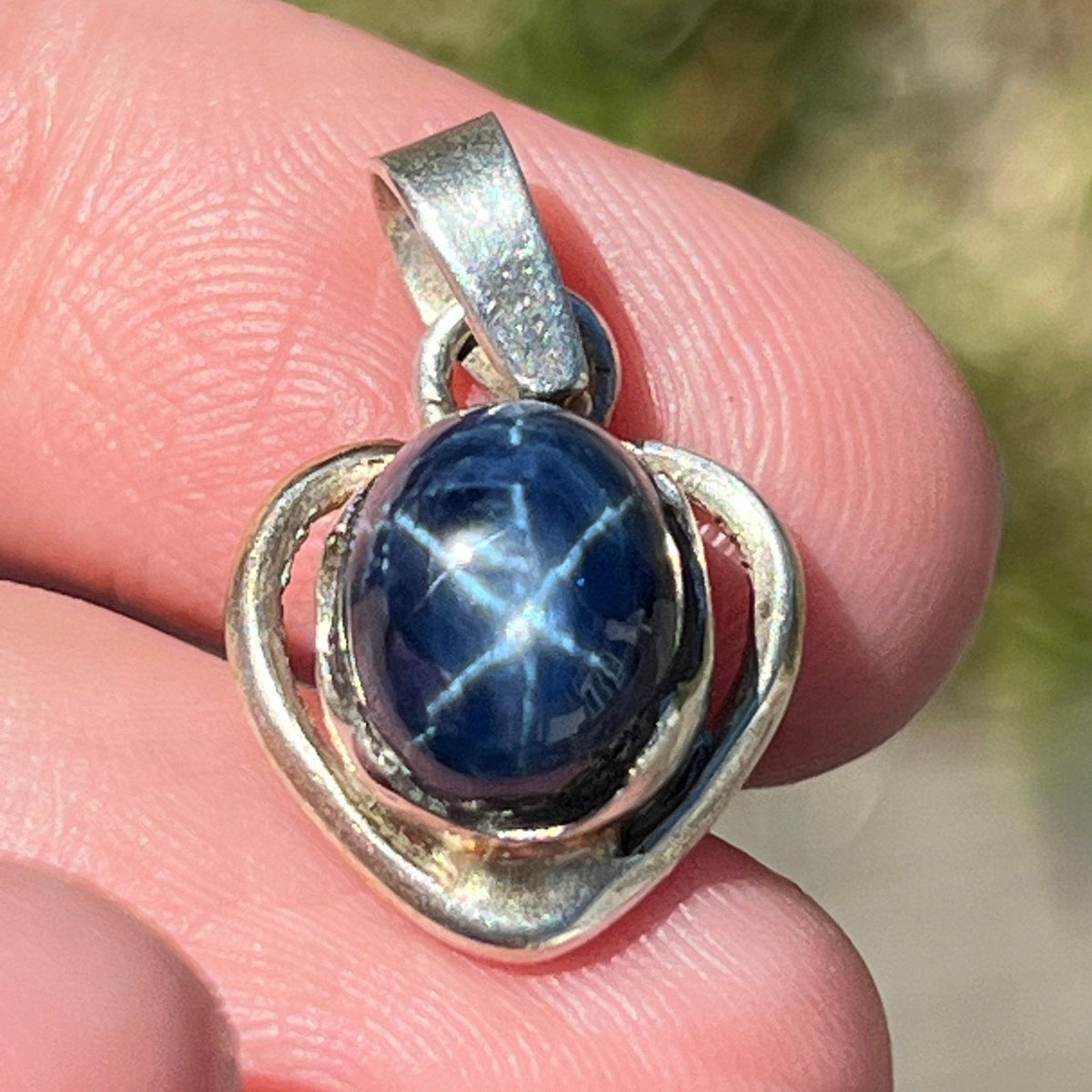 Sterling Silver Heart Pendant w Natural 4 Ct Blue Star Sapphire *Video*