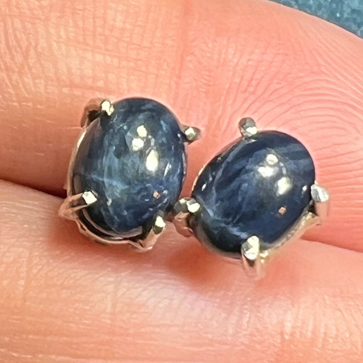 Sterling Silver Natural 4 TCW Blue Star Sapphire Earrings *Video*