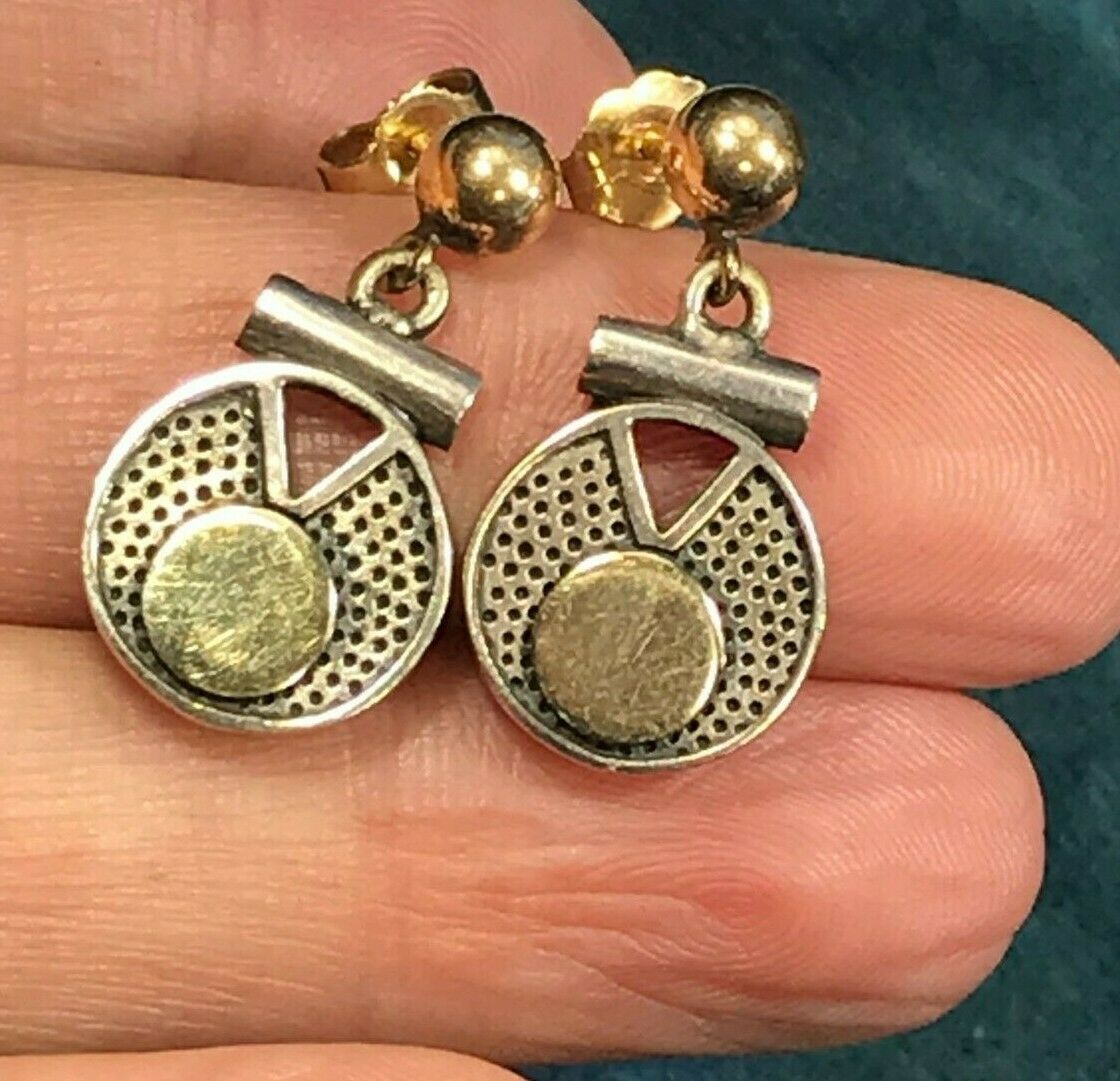 Yellow Gold & 925 Disk Full Moon Earrings. 14k Posts. Bali Style_b40_17