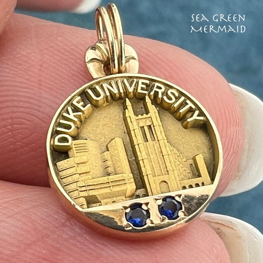 10k DUKE UNIVERSITY Signet Class Pendant w Blue Sapphires. Small