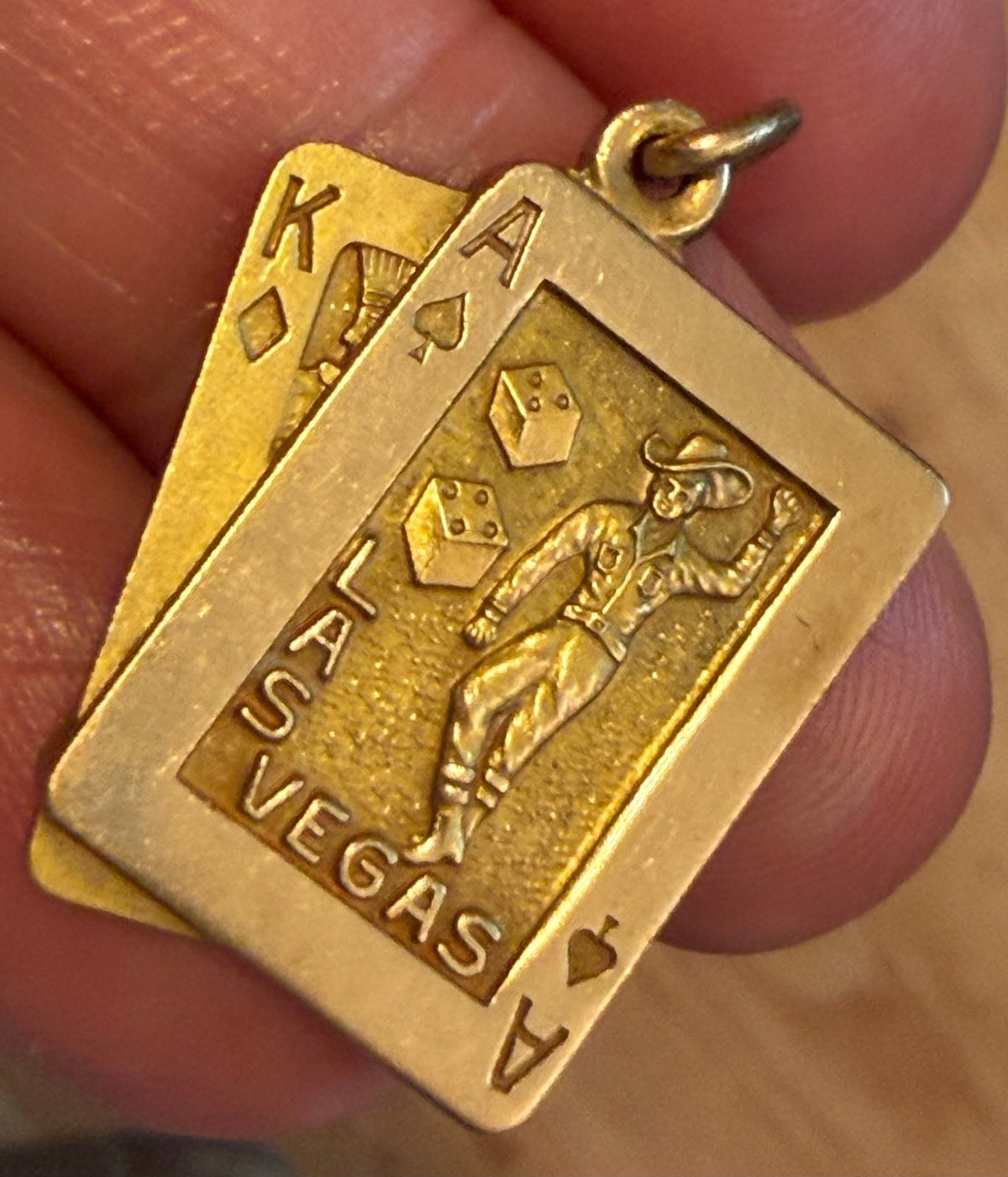 10k Gold 1969 Las Vegas Casino Gambling COWBOY Pendant. 1" + 6g