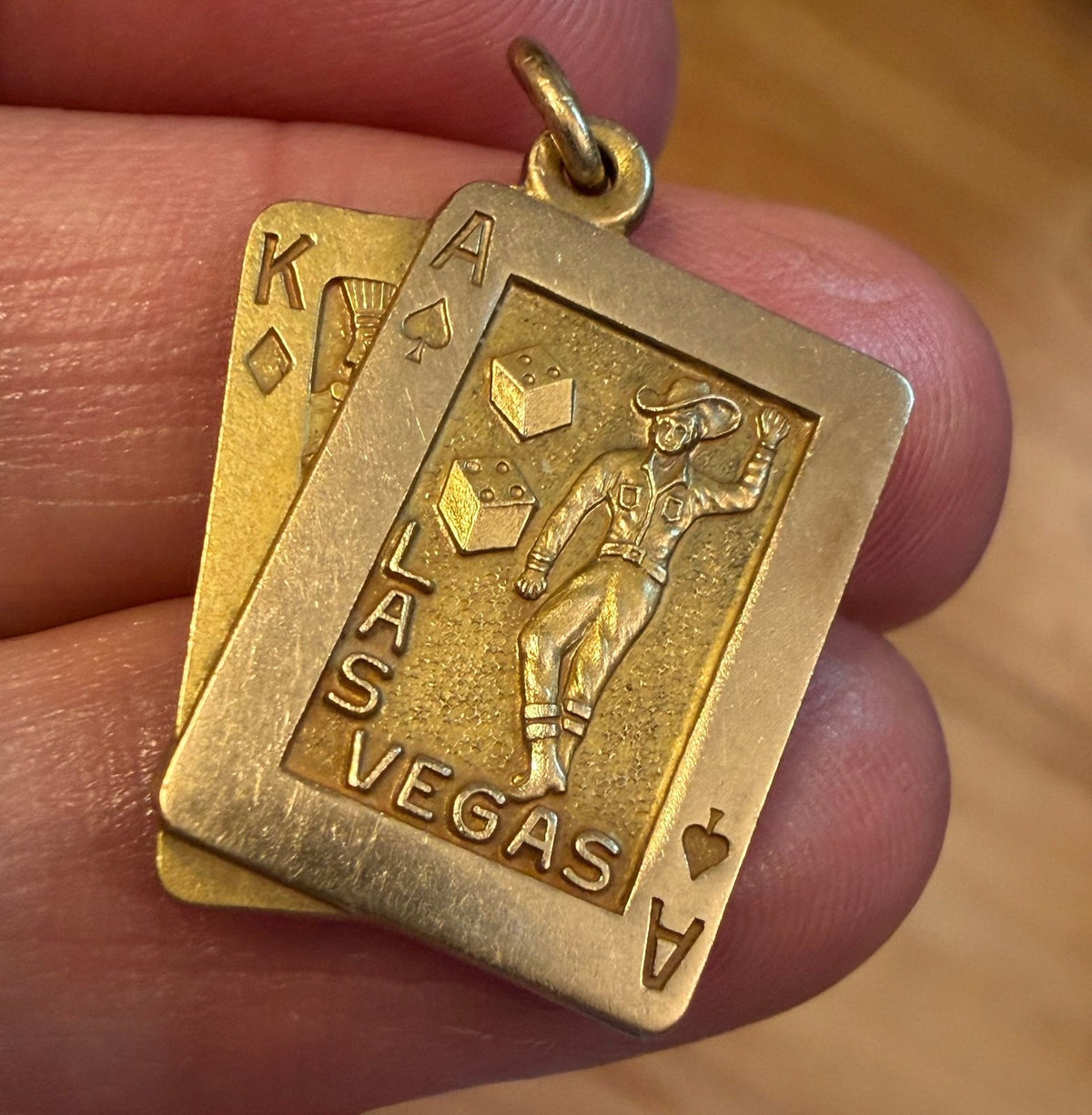 10k Gold 1969 Las Vegas Casino Gambling COWBOY Pendant. 1" + 6g