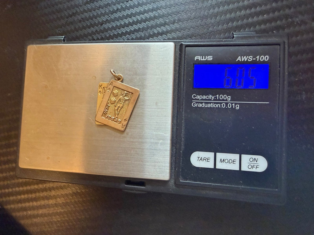 10k Gold 1969 Las Vegas Casino Gambling COWBOY Pendant. 1" + 6g