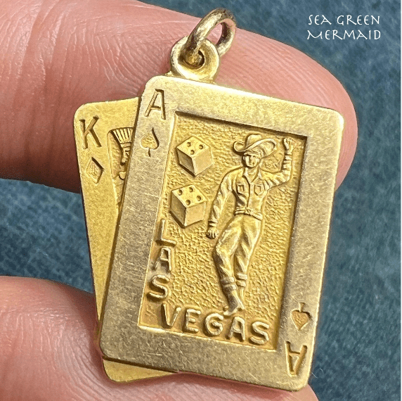 10k Gold 1969 Las Vegas Casino Gambling COWBOY Pendant. 1" + 6g