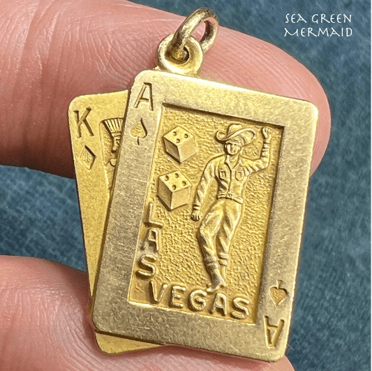 10k Gold 1969 Las Vegas Casino Gambling COWBOY Pendant. 1" + 6g