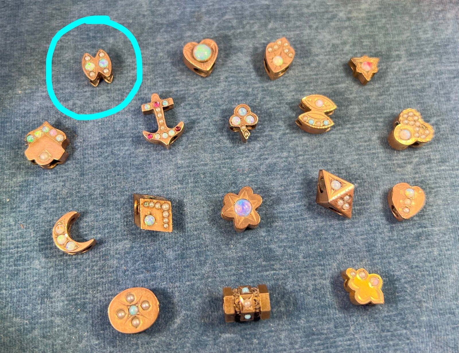 10k Gold 2 Marquise Gypsy-Set Opal Slide Charm Pendant *Video*