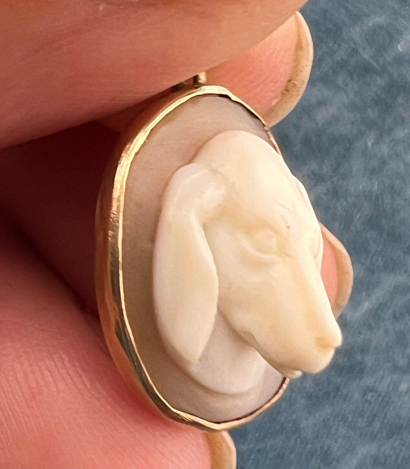 10k Gold 3-D Hound Dog Beagle Carved Cameo Pendant. Rare
