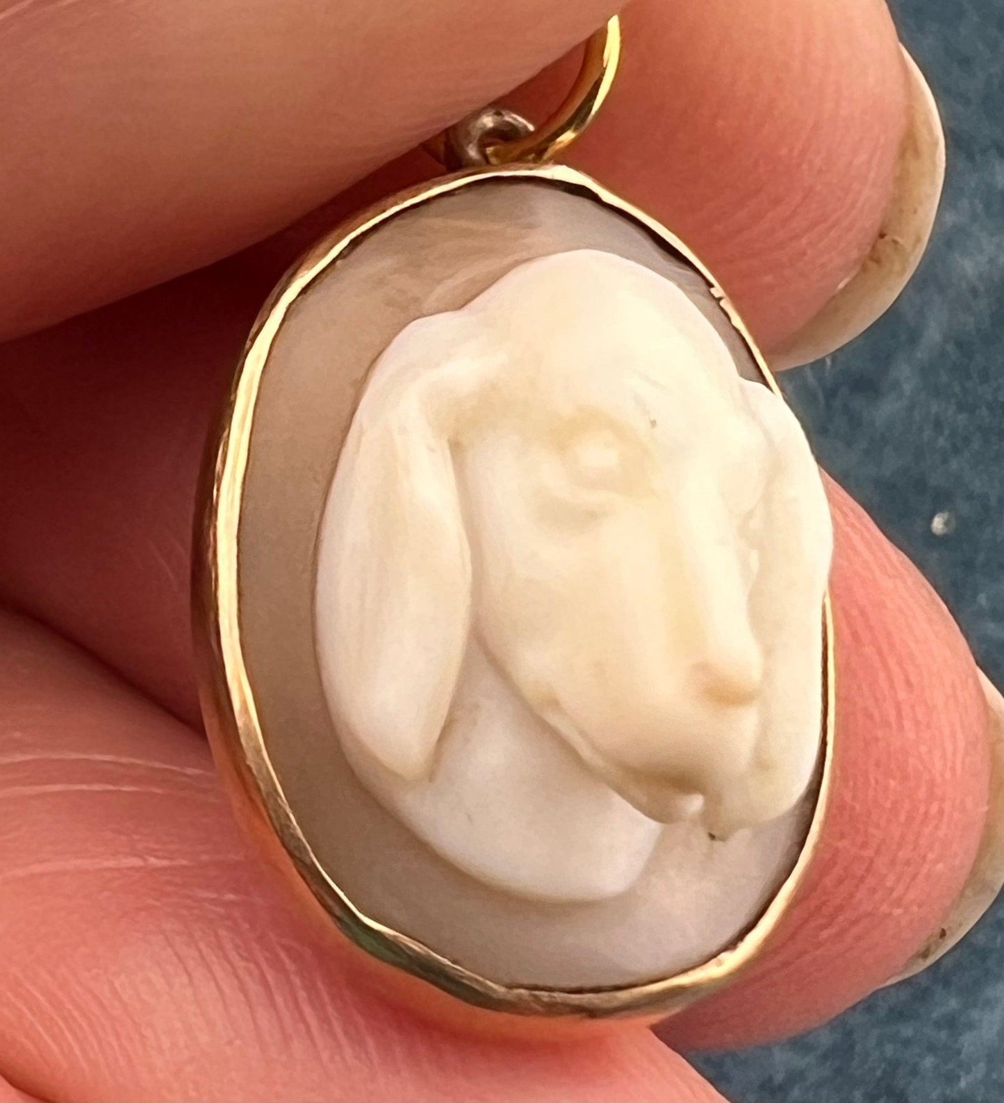 10k Gold 3-D Hound Dog Beagle Carved Cameo Pendant. Rare