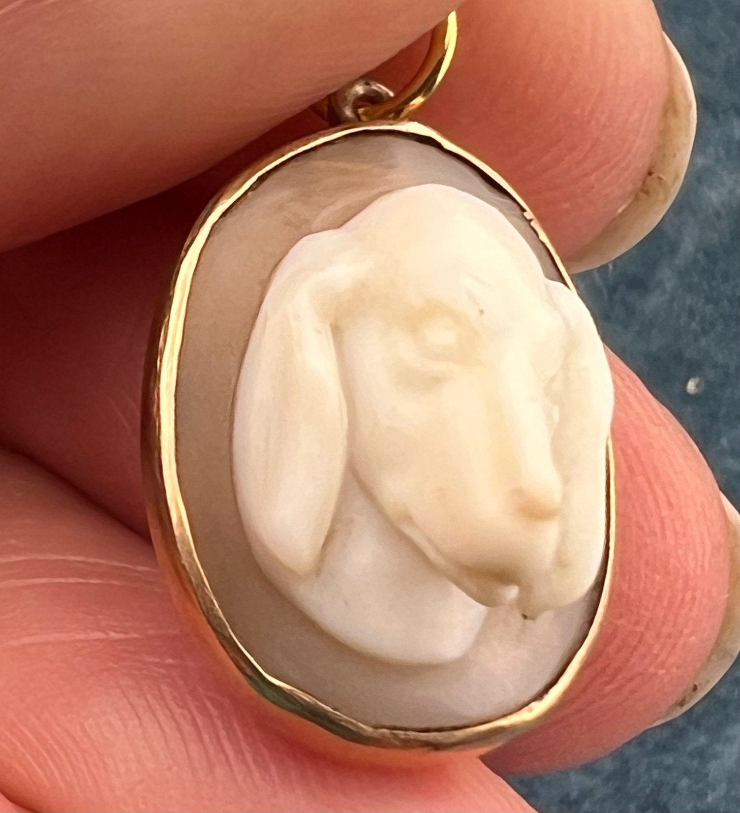 10k Gold 3-D Hound Dog Beagle Carved Cameo Pendant. Rare